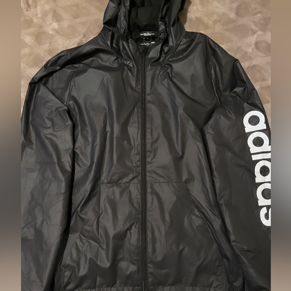 Adidas Rain Jacket Size S In Black With Adidas Written In White !